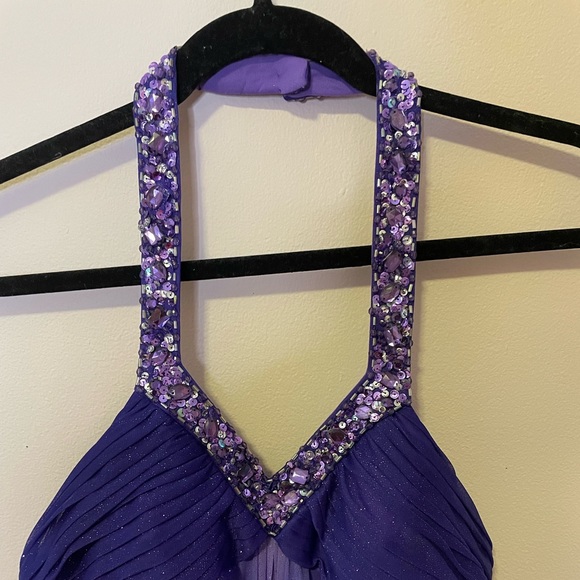 Purple Sparkle Backless Gown with Beaded Neck - Picture 2 of 7